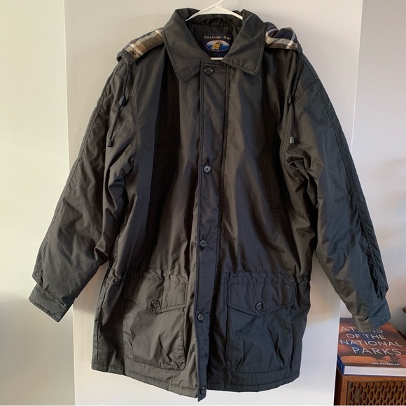 Black Parka Coat Mens Size Large Falcon Bay Insulated Water Repellent Hood - Picture 1 of 15